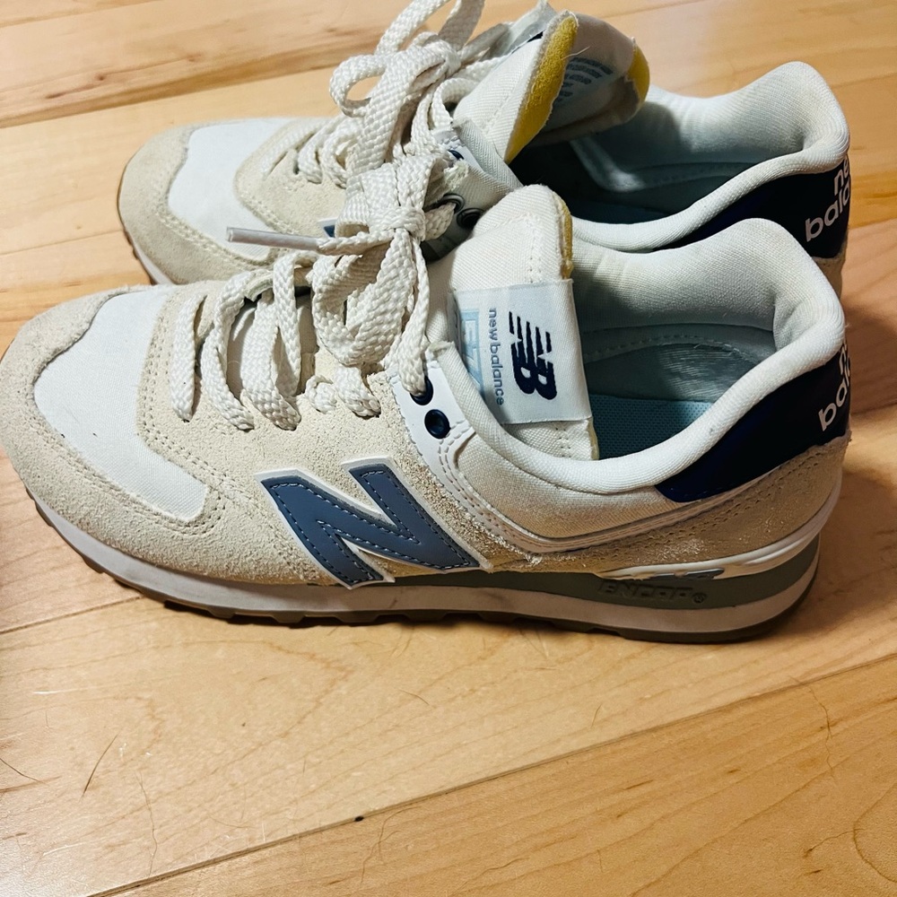 New Balance Cream and Blue Athletic Shoes